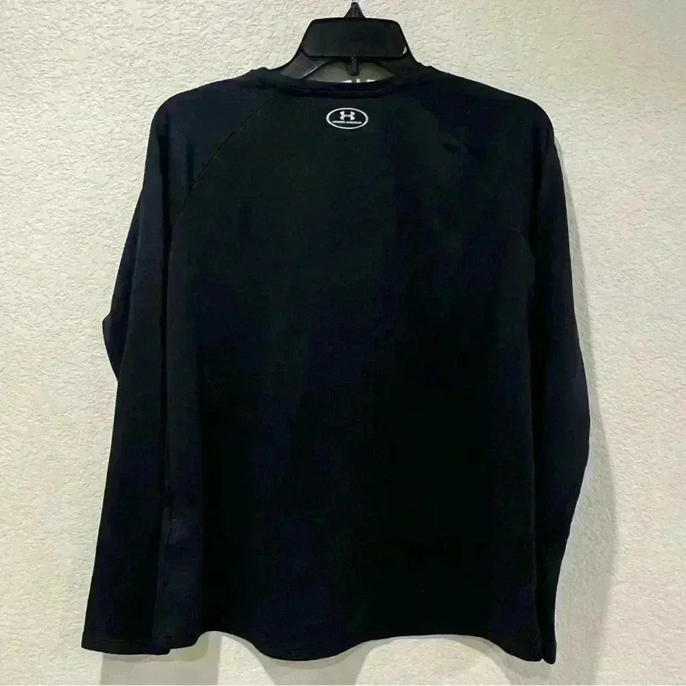 Under Armour Cold Gear Unisex Black Thumb Hole Long Sleeve Shirt Loose Size YXL